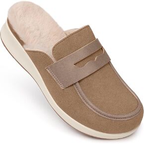 TEMOFON Clogs for Women Slip on Mules: Fur Lined Closed Toe Clogs - Winter Woman Flats Mules Shoes