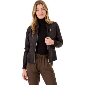U.S. Polo Assn. Women Baseball Collar Bomber Jacket W/Snap Pockets