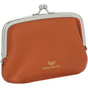 RFID Coin Purses for Women, Fashion Kiss Lock Change Pouch, Double Clip Key Card Storage Bag (Wine Red)