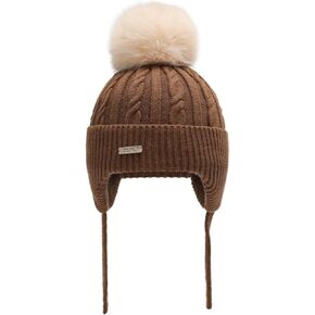ZLYC Kids Girls Boys Winter Hats Cotton Lined Pom Pom Beanie Earflap Knitted Cap