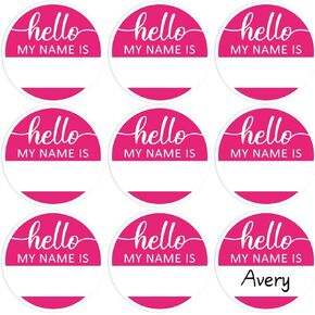 315Pcs Pink Name Tag Sticker Hello My Name is Nameplate Decal Round Bulletin Board Label Sticker for Office Classroom Desk Wall Decor, 2.5 in