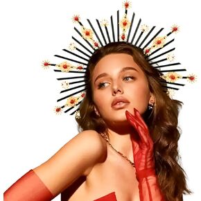JeVenis Red and Black Baroque Halo Crown Tie Halo Headwear Headpiece Halo Crown Spiked Crown Headband Sunburst Zip Tie Headpiece Goddess Costume