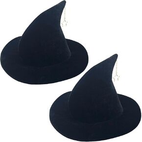 2Pcs Halloween Witch Hats for Women Decorated with Star Pendant, Pointed Wizard Cap for Witch Costume Accessories
