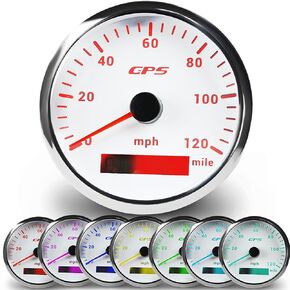 WATERWICH Speedometer Odometer GPS Gauge Meter Kit 7 Colors 3.34inch 85mm Odometer Speed Gauge 0-120MPH DC12V 24V for Car Truck Vehicle Automotive Boat Marine