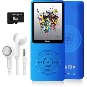 MP3 Player, Music Player with 16GB Micro SD Card, Build-in Speaker/Photo/Video Play/FM Radio/Voice Recorder/E-Book Reader, Supports up to 128GB