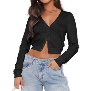 Ezbelle Women's Long Sleeve Open Front Cropped Lightweight Cardigan Sweater Button Down Shirt 2024 Fall Tops