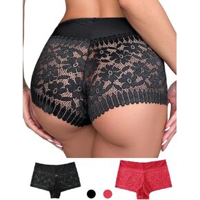 Sexy Underwear for Women Stretch Sexy Floral Lace Boy Shorts Panties High Waist Cheeky Underwear Pack