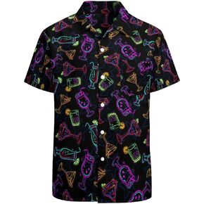Hawaiian Shirt for Men Regular Fit Short Sleeve Button Down Shirt Neon Christmas Themed Clothing Holiday Beach Shirts