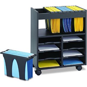 Safco Go Cart Mobile Cart, Rolling File Organizer, Includes 4 Removable Plastic Tubs for Letter-Size Hanging Files & 6 Pullout Shelves