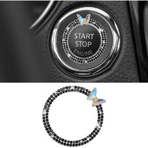 Car Butterfly Bling Ring Emblem, Car Buttons and Knobs Ring, Push to Start Button Sticker, Key Ignition Knob Ring Decorations Car Interior Decor Accessories for Women (White)