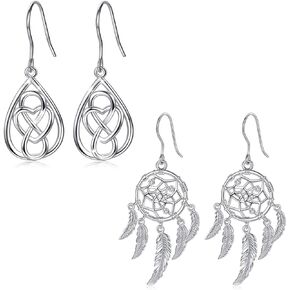 Sterling Silver Teardrop Infinity Love Earrings & Dream Catcher Dangle Earrings for Women Girls