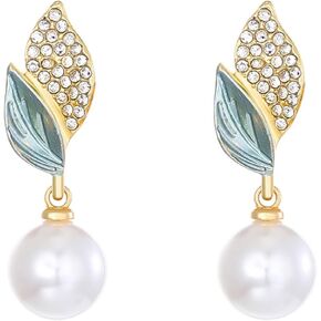 Bohemian Pearl Drop Earrings Gold Leaf Stud Earrings Crystal Rhinestones Dangle Earrings Wedding Bridal Earrings Prom Jewelry Gifts