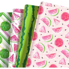 JOINFANXIN 12 Sheets Summer Watermelon Cartoon Wrapping Paper, Gift Wrapping Paper for Kids' Birthdays, Holiday Parties, DIY Crafts (27 x 20 inches each)