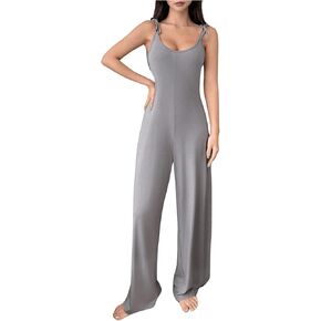 Floerns Women's Sleeveless Rope Strap Jumpsuits Square Neck Wide Leg One Piece Rompers