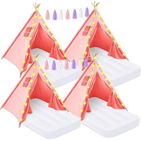 PLULON 4 Pack Teepee Tent for Kids Bulk Kids Sleepover Tents with Inflatable Airbed and Tent Decorations Play Tent Slumber Party Indoor Teepee Tents for Girls Boys Outdoor - White in Saudi Arabia