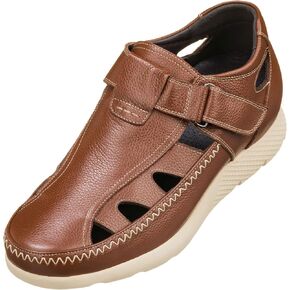 CALTO Men's Invisible Height Increasing Elevator Shoes - Premium Leather Lightweight Fisherman Sandals - 2.8 Inches Taller