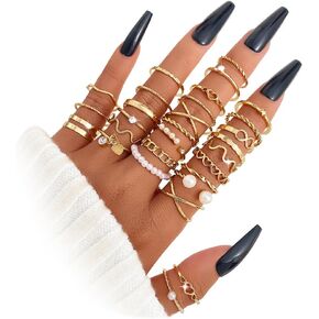 Gold Knuckle Rings Set for Women, 14k Gold Plated Open Stacking Knuckle Midi Rings Dainty Cubic Zirconia Crystal Simple Hollow Cute Rings Pack Jewelry Gifte