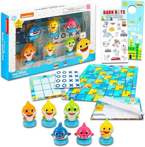 مجموعة طوابع Baby Shark - حزمة تحتوي على 6 قطع من مجموعة أدوات طوابع Baby Shark بالإضافة إلى الملصقات، وشماعة الباب | مجموعة فنون بيبي شارك، فنون وحرف بيبي شارك للأطفال in Kuwait