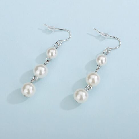 Octwine Boho 7 Layer Pearl Statement Necklace Vintage Pearl Earrings 1920s Pearl Necklace Bridal Wedding Jewelry Shiny Bar Party Prom Accessories for Women and Girls in Kuwait