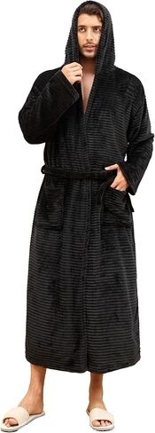رداء بغطاء للرأس للرجال من VintageClothing مصنوع من الصوف القطيفة، معطف منزلي ناعم منفوش، رداء صالة بطول كامل مع جيوب in Kuwait