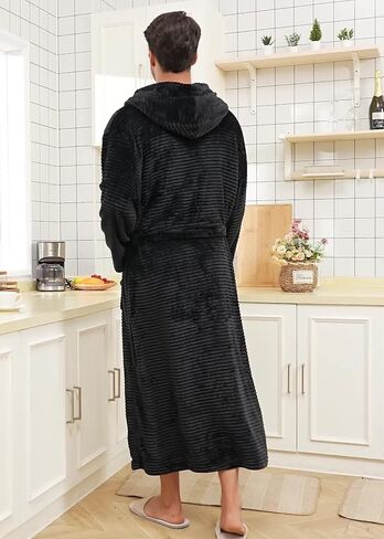 رداء بغطاء للرأس للرجال من VintageClothing مصنوع من الصوف القطيفة، معطف منزلي ناعم منفوش، رداء صالة بطول كامل مع جيوب in Kuwait