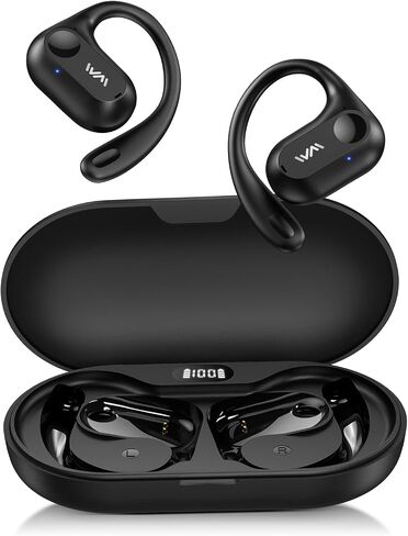Open Ear Headphones,Bluetooth 5.3 Air Conduction Wireless Earbuds,Comfort & Secure Fit ,Powerful Bass,Clear Calls,30H Playback,Light Weight Open Headphones with Ear-Hook for Workout,Running,Black in Saudi Arabia