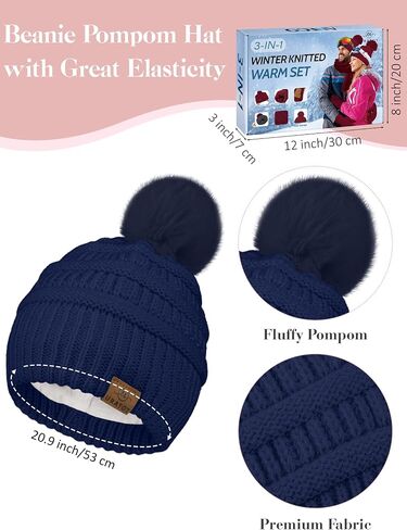 URATOT Winter Beanie Hat Scarf Gloves 3 in 1 Set for Women Fleece Lined Beanie Pompom Hat Touchscreen Gloves Long Scarf in Kuwait