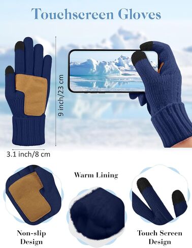URATOT Winter Beanie Hat Scarf Gloves 3 in 1 Set for Women Fleece Lined Beanie Pompom Hat Touchscreen Gloves Long Scarf in Kuwait