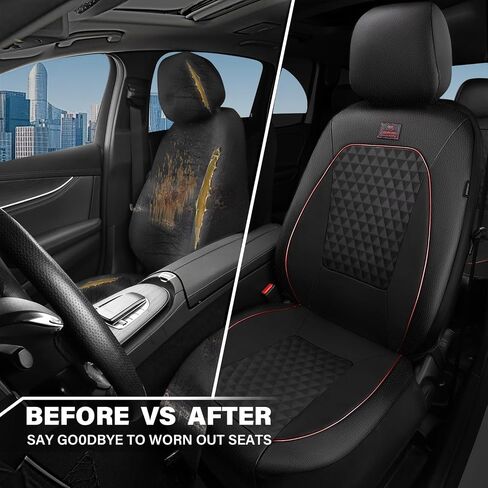 CAR PASS Leather Car Seat Covers Gel Wetsuit PU Front Seat Cover Waterproof EVA 2pcs All Weather Neoprene Universal Fit Pickup SUV Truck Sedan Automotive, Armrest Airbag Compatible, Rhombic Red Strips in Saudi Arabia