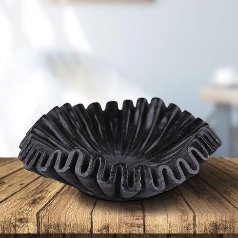 Black Marble Ruffle Bowl 6 Inches/Antique Marble Scallop Bowl/Small Jewellery Bowl/Catchall Bowl Vintage Ring Dish/Decorative Flower Bowl/HouseWarming Gift/Wedding Gifts/Urli in Kuwait