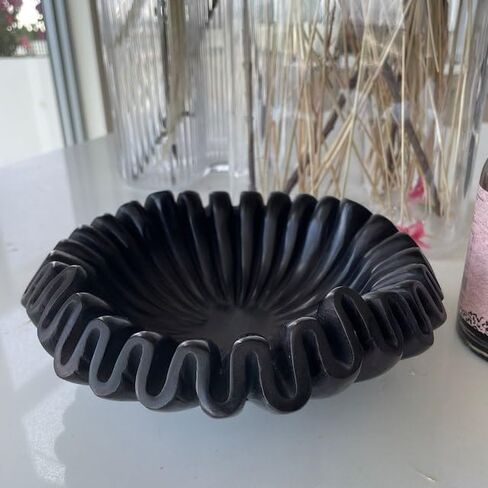 Black Marble Ruffle Bowl 6 Inches/Antique Marble Scallop Bowl/Small Jewellery Bowl/Catchall Bowl Vintage Ring Dish/Decorative Flower Bowl/HouseWarming Gift/Wedding Gifts/Urli in Kuwait