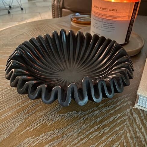 Black Marble Ruffle Bowl 6 Inches/Antique Marble Scallop Bowl/Small Jewellery Bowl/Catchall Bowl Vintage Ring Dish/Decorative Flower Bowl/HouseWarming Gift/Wedding Gifts/Urli in Kuwait