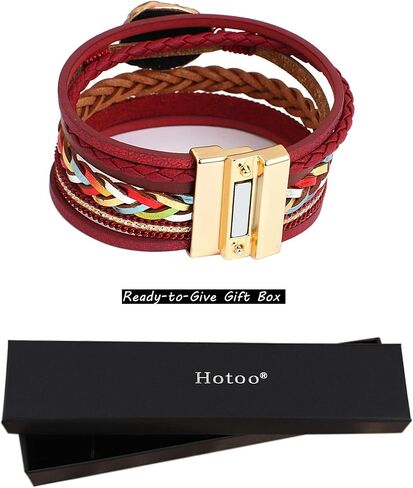 hotoo Bead Red Leather Bracelet Stackable Wrap Bracelets Boho Women Cuff Chunky Jewelry Gifts for Her Christmas Holiday Summer in Saudi Arabia