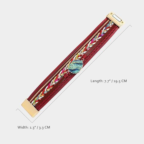 hotoo Bead Red Leather Bracelet Stackable Wrap Bracelets Boho Women Cuff Chunky Jewelry Gifts for Her Christmas Holiday Summer in Saudi Arabia