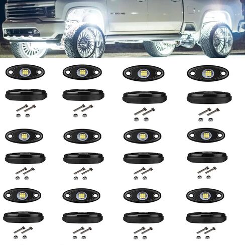 White Rock Light 30pods 6000k أبيض نقي Led Rocks Lights Kit Ip68 مقاوم للماء لـ ATV Rv Utv SUV الطرق الوعرة بيك اب شاحنة جولف قارب سيارة مقطورة درابزين إضاءة تحت التوهج (أبيض) in Kuwait