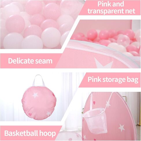 PlayMaty Ball Pool Pit Play Tent with Basketball Hoop for Kids Toddlers Outdoor Indoor Play 4 Ft/120CM (Balls Not Included) (Pink) in Saudi Arabia