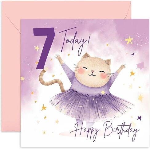 Old English Co. Sixth Birthday Card for Girls - Happy 6th Birthday - Age 6 - Six Years Old - Cute Ballerina Cat Animal Themed Birthday Card for Daughter, Niece, Granddaughter, Goddaughter in Saudi Arabia
