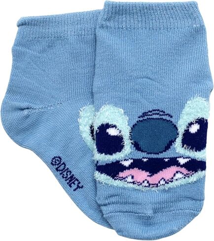 RH/DISNEY Disney Stitch Ankle Socks for Toddler Girls - 10 Pair Pack - Floral Print, Safety Toes Lining, Ribbed Cuffs - 2T-3T, Blue in Saudi Arabia