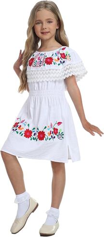 YZXDORWJ Mexican Dress for Girls Embroidered Cinco de Mayo Dress Kids Fiesta Floral Vestidos Girl's Traditional Dress in Kuwait
