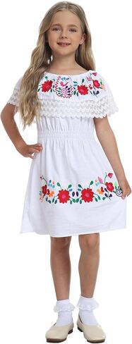 YZXDORWJ Mexican Dress for Girls Embroidered Cinco de Mayo Dress Kids Fiesta Floral Vestidos Girl's Traditional Dress in Kuwait