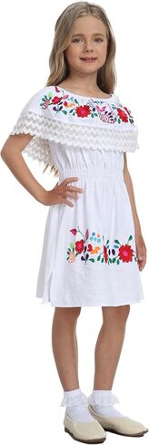 YZXDORWJ Mexican Dress for Girls Embroidered Cinco de Mayo Dress Kids Fiesta Floral Vestidos Girl's Traditional Dress in Kuwait