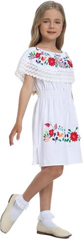 YZXDORWJ Mexican Dress for Girls Embroidered Cinco de Mayo Dress Kids Fiesta Floral Vestidos Girl's Traditional Dress in Kuwait