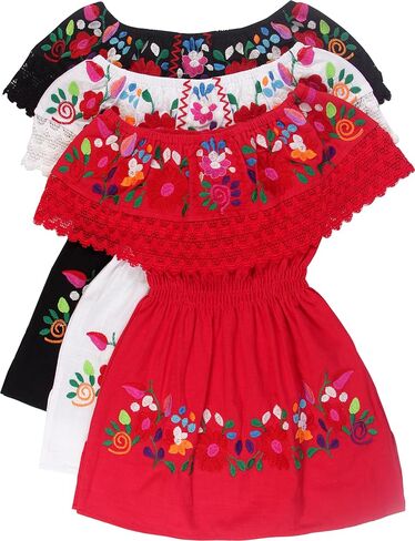 YZXDORWJ Mexican Dress for Girls Embroidered Cinco de Mayo Dress Kids Fiesta Floral Vestidos Girl's Traditional Dress in Kuwait