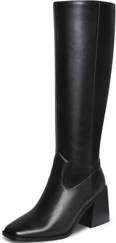 MUCCCUTE Knee High Boots for Women - Square Toe Chunky Block Heel Boots with Side Zipper Pull On PU Long Boots Brown Crocodile Pattern US Size 6 in Saudi Arabia