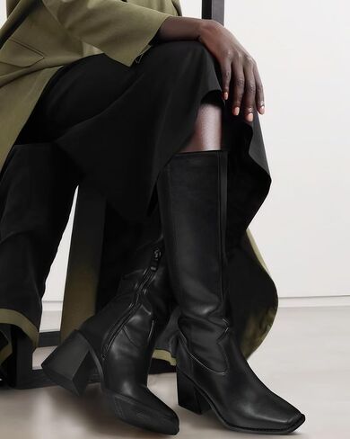 MUCCCUTE Knee High Boots for Women - Square Toe Chunky Block Heel Boots with Side Zipper Pull On PU Long Boots Brown Crocodile Pattern US Size 6 in Saudi Arabia