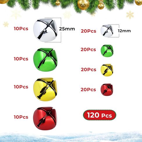 120 Pcs Jingle Bells for Crafts Christmas Jingle Bells, Multicolored Bulk Sound Craft Bells for Christmas Festival Decorations DIY Project(0.3inch, 0.5inch) in Kuwait