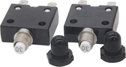 ZOOKOTO 2PCS 5A DC50V AC125-250V Push Button Reset Circuit Breakers with Quick Connect Terminals and Waterproof Button Black Cap in Saudi Arabia