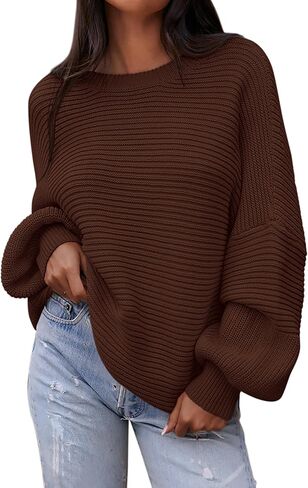 PRETTYGARDEN Womens Sweaters Fall 2024 Long Lantern Sleeve Oversized Sweater Casual Crewneck Loose Ribbed Knit Pullover Tops in Saudi Arabia