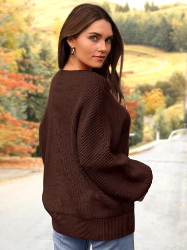PRETTYGARDEN Womens Sweaters Fall 2024 Long Lantern Sleeve Oversized Sweater Casual Crewneck Loose Ribbed Knit Pullover Tops in Saudi Arabia