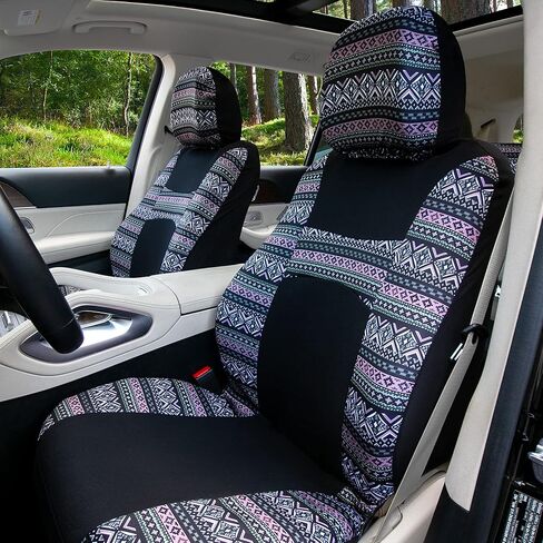 TLH Automotive Mesa57 Southwestern Print Green Car Seat Covers Full Set in Flat Cloth Car Seat Cover with Interior Accessories Universal Fit Seat Covers for Cars for Most Cars, Trucks, SUVs or Vans in Kuwait